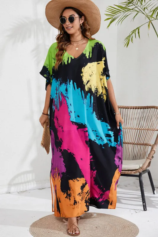 Slit Printed V-Neck Short Sleeve Cover Up sold by Charming Charlie
