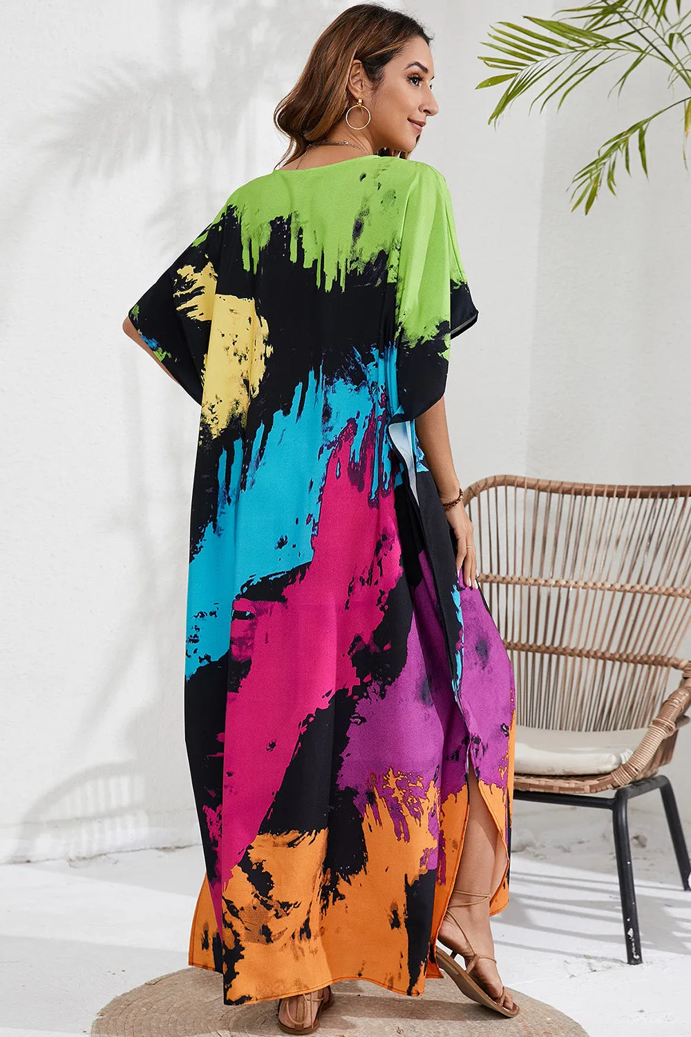 Slit Printed V-Neck Short Sleeve Cover Up sold by Charming Charlie product image thumbnail 2