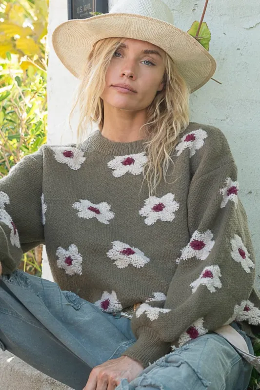 POL Daisy Pattern Drop Shoulder Sweater sold by Charming Charlie