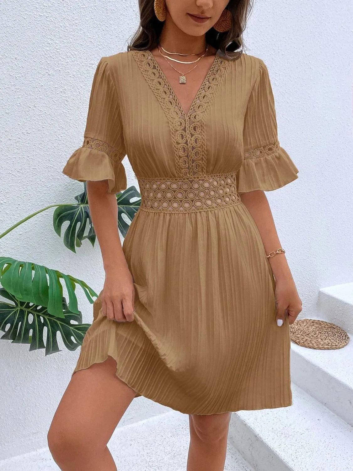 Cutout V-Neck Flounce Sleeve Mini Dress sold by Charming Charlie product image thumbnail 5