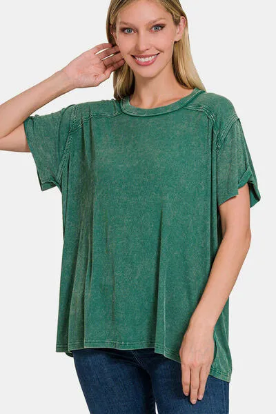 Zenana Washed Ribbed Short Sleeve Top sold by Charming Charlie