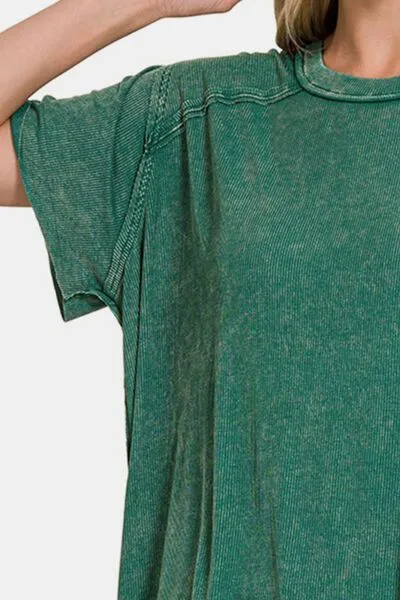 Zenana Washed Ribbed Short Sleeve Top sold by Charming Charlie product image thumbnail 2