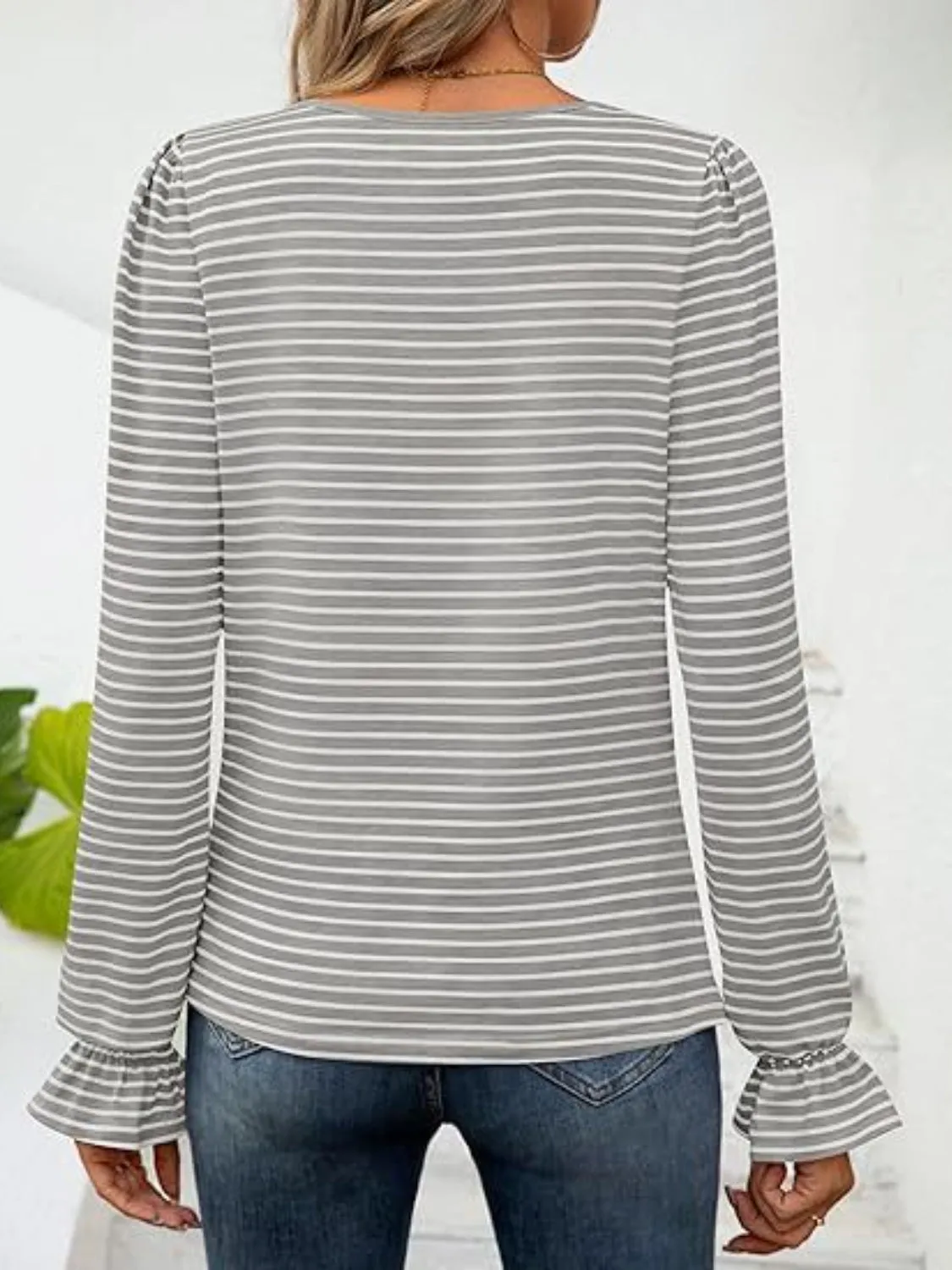 Striped Square Neck Flounce Sleeve Top sold by Charming Charlie product image thumbnail 2