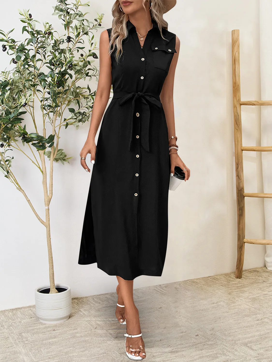 Button Up Sleeveless Midi Dress sold by Charming Charlie
