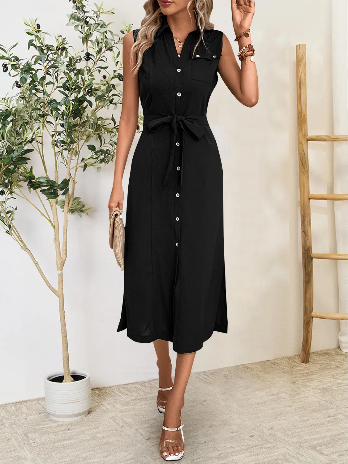 Button Up Sleeveless Midi Dress sold by Charming Charlie product image thumbnail 3