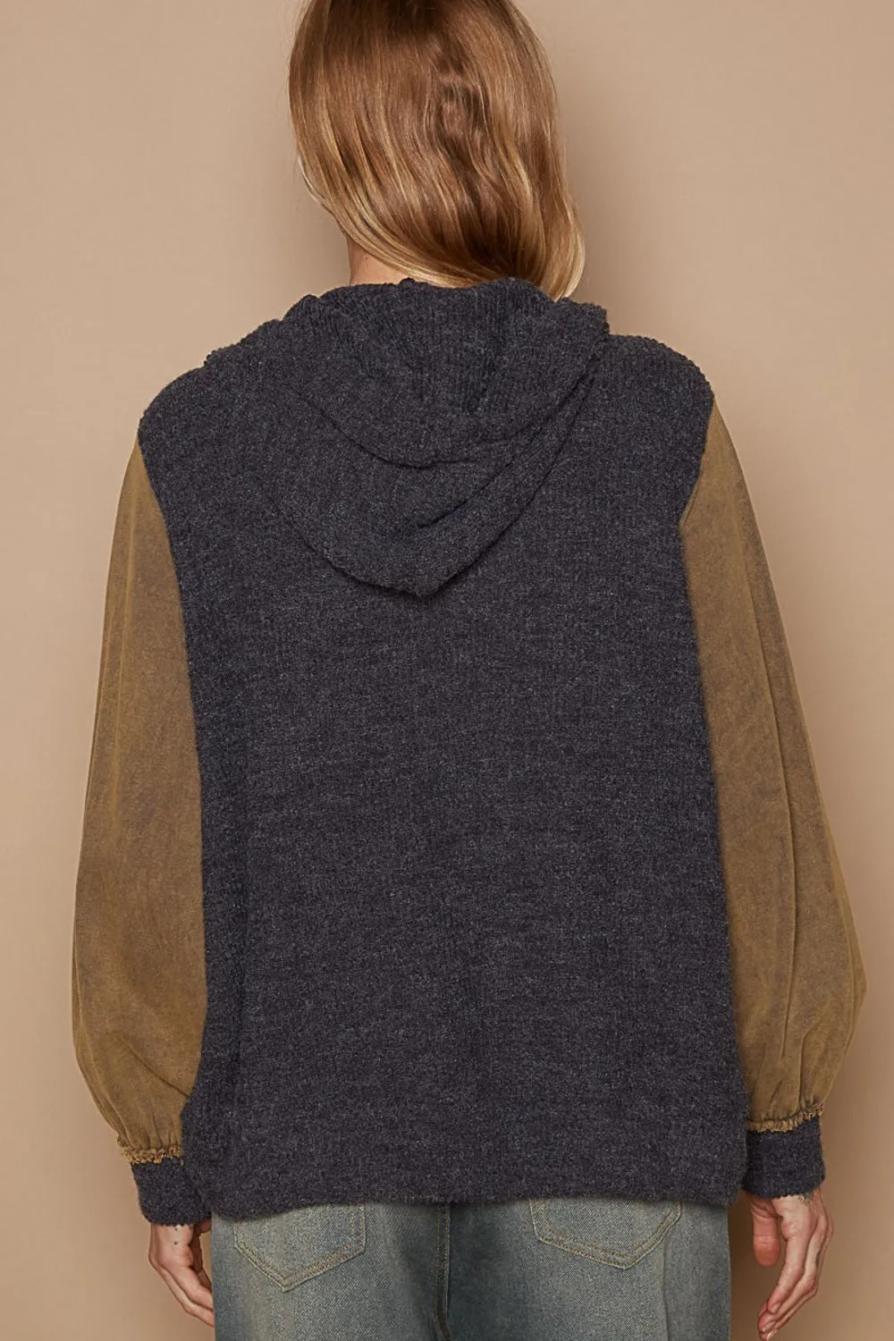 POL Contrast Square Patch Pattern Hooded Zipper Jacket sold by Charming Charlie product image thumbnail 2