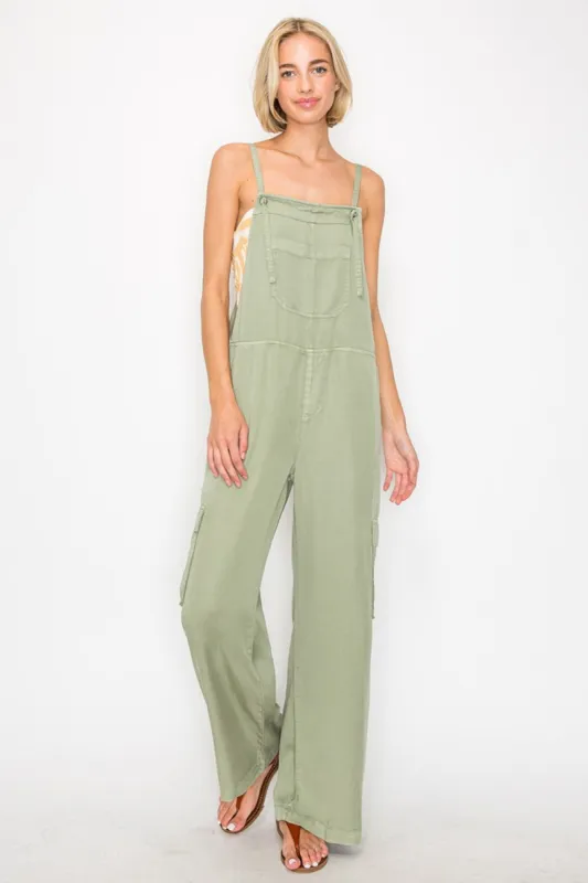 RISEN Wide Leg Tencel Overalls sold by Charming Charlie
