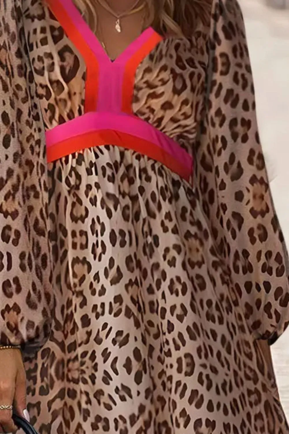 Leopard V-Neck Long Sleeve Maxi Dress sold by Charming Charlie product image thumbnail 3