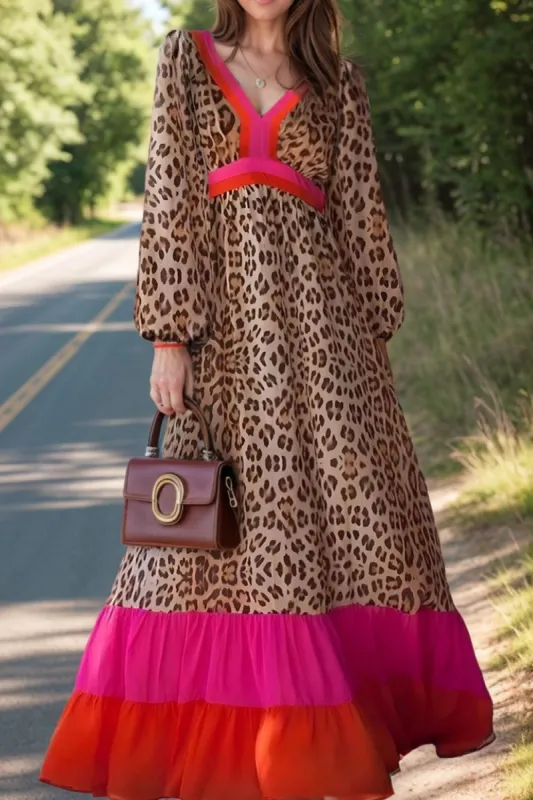 Leopard V-Neck Long Sleeve Maxi Dress sold by Charming Charlie