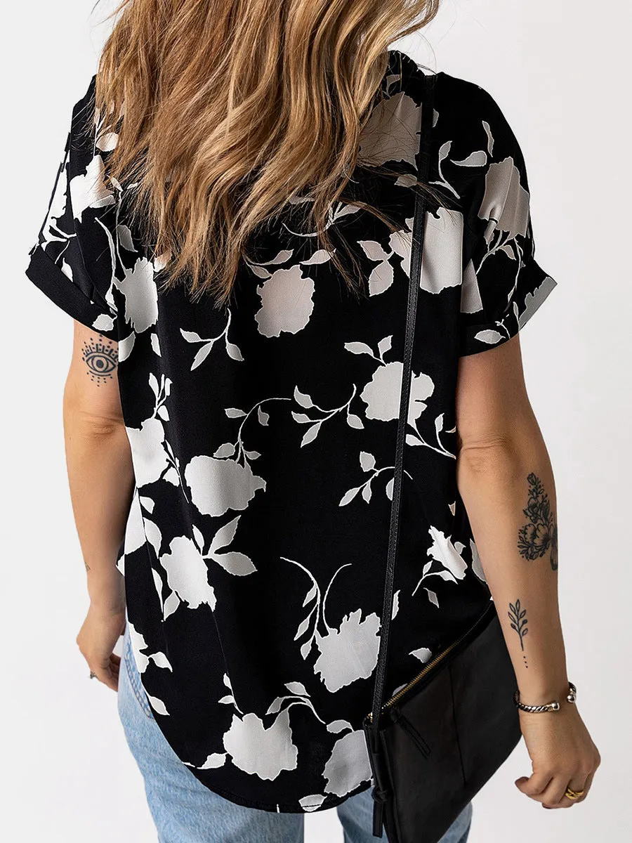 Full Size Printed Notched Short Sleeve Blouse sold by Charming Charlie product image thumbnail 5