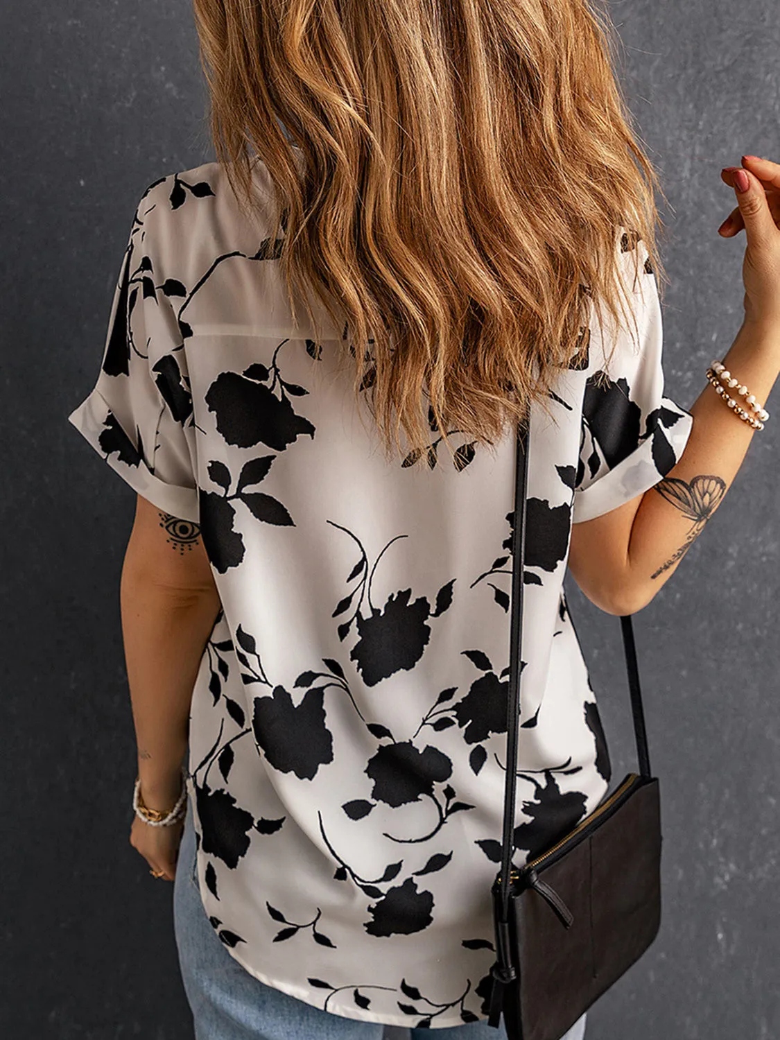 Full Size Printed Notched Short Sleeve Blouse sold by Charming Charlie product image thumbnail 2