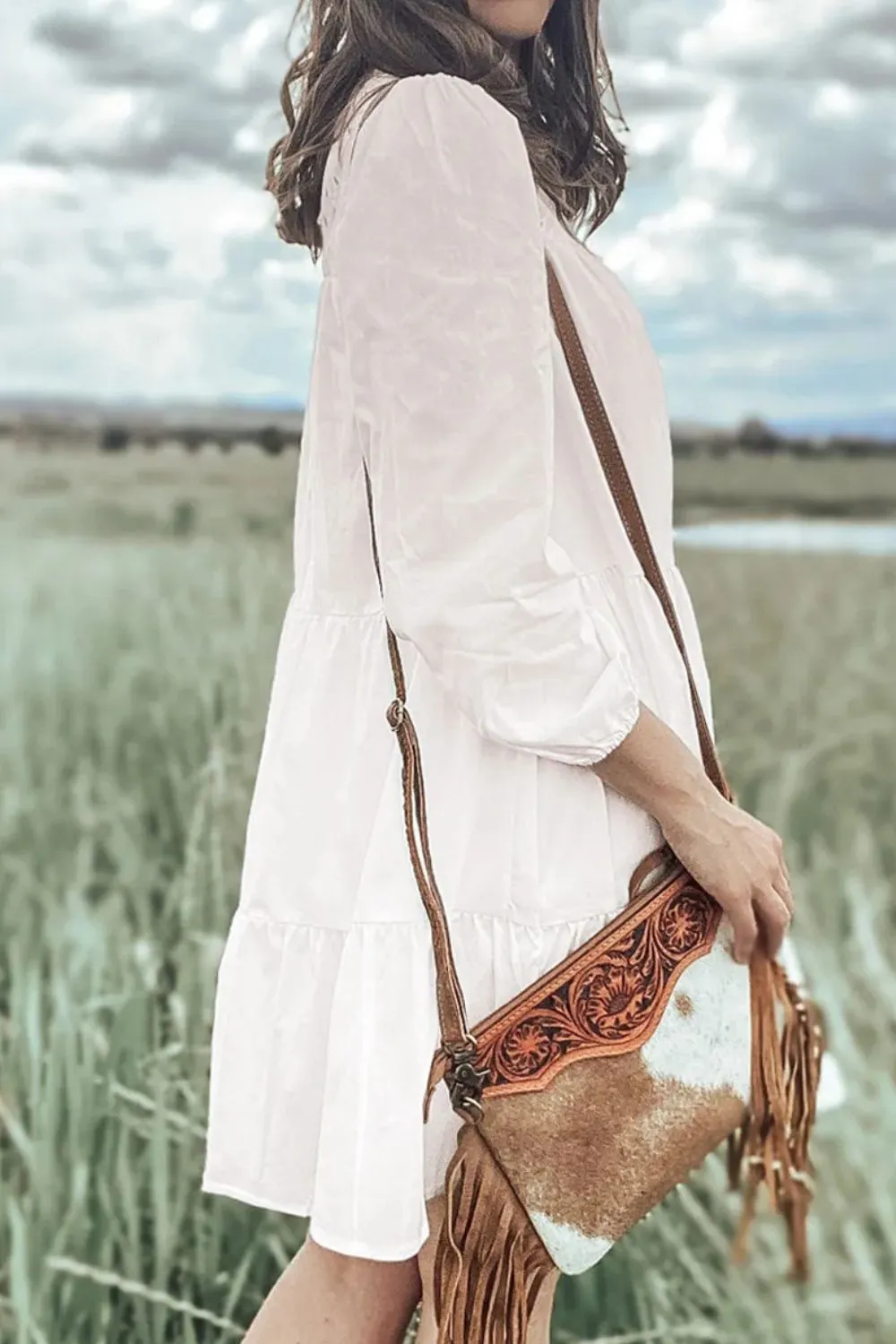 Tiered Round Neck Three-Quarter Sleeve Dress sold by Charming Charlie product image thumbnail 2