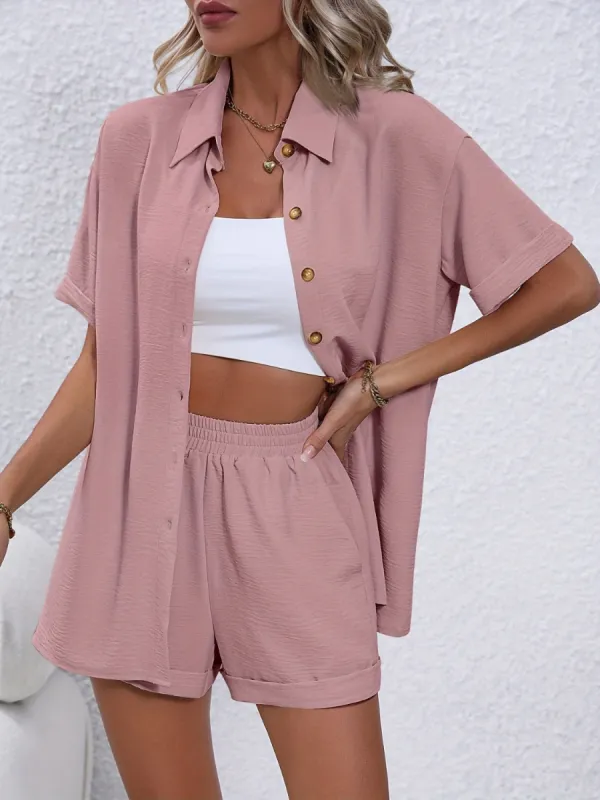 Button Up Short Sleeve Shirt and Shorts Set sold by Charming Charlie