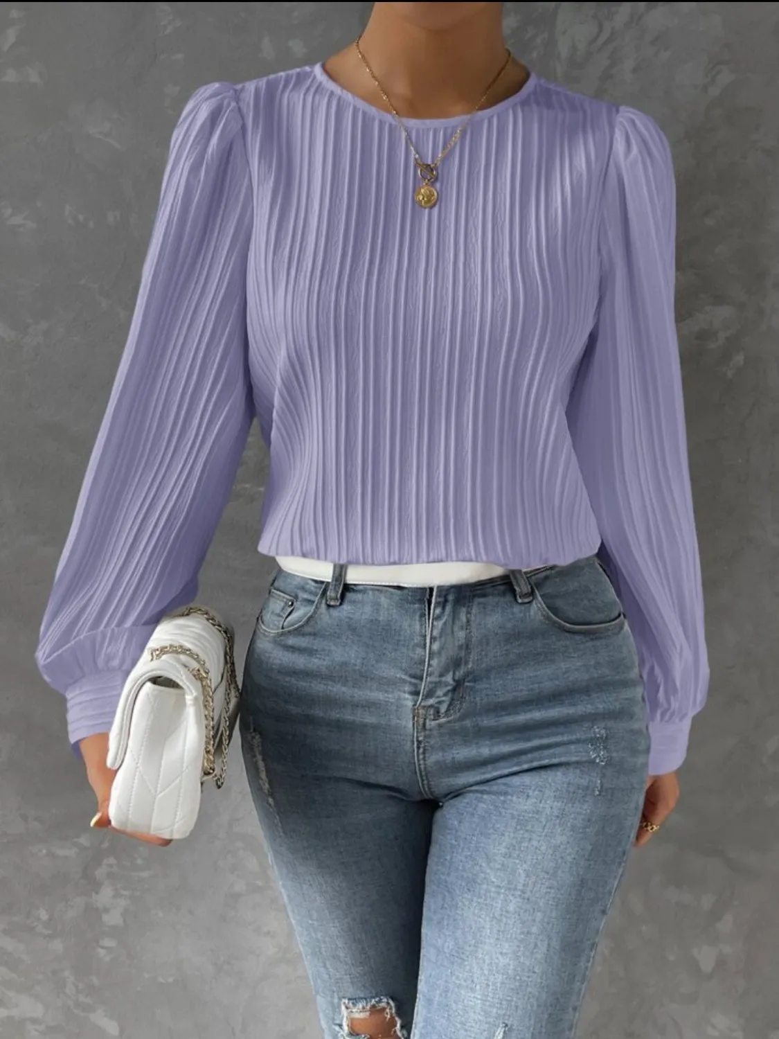 Textured Round Neck Long Sleeve Blouse sold by Charming Charlie product image thumbnail 5