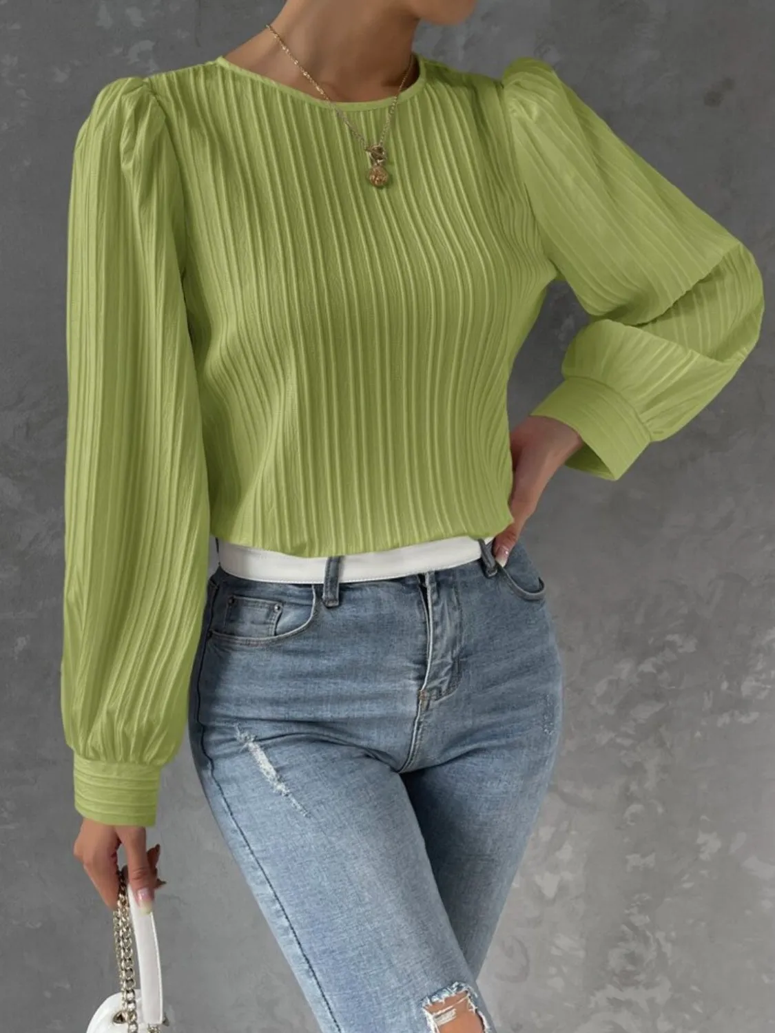 Textured Round Neck Long Sleeve Blouse sold by Charming Charlie product image thumbnail 4