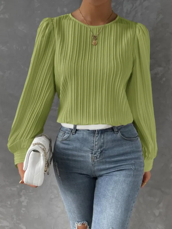 Textured Round Neck Long Sleeve Blouse sold by Charming Charlie