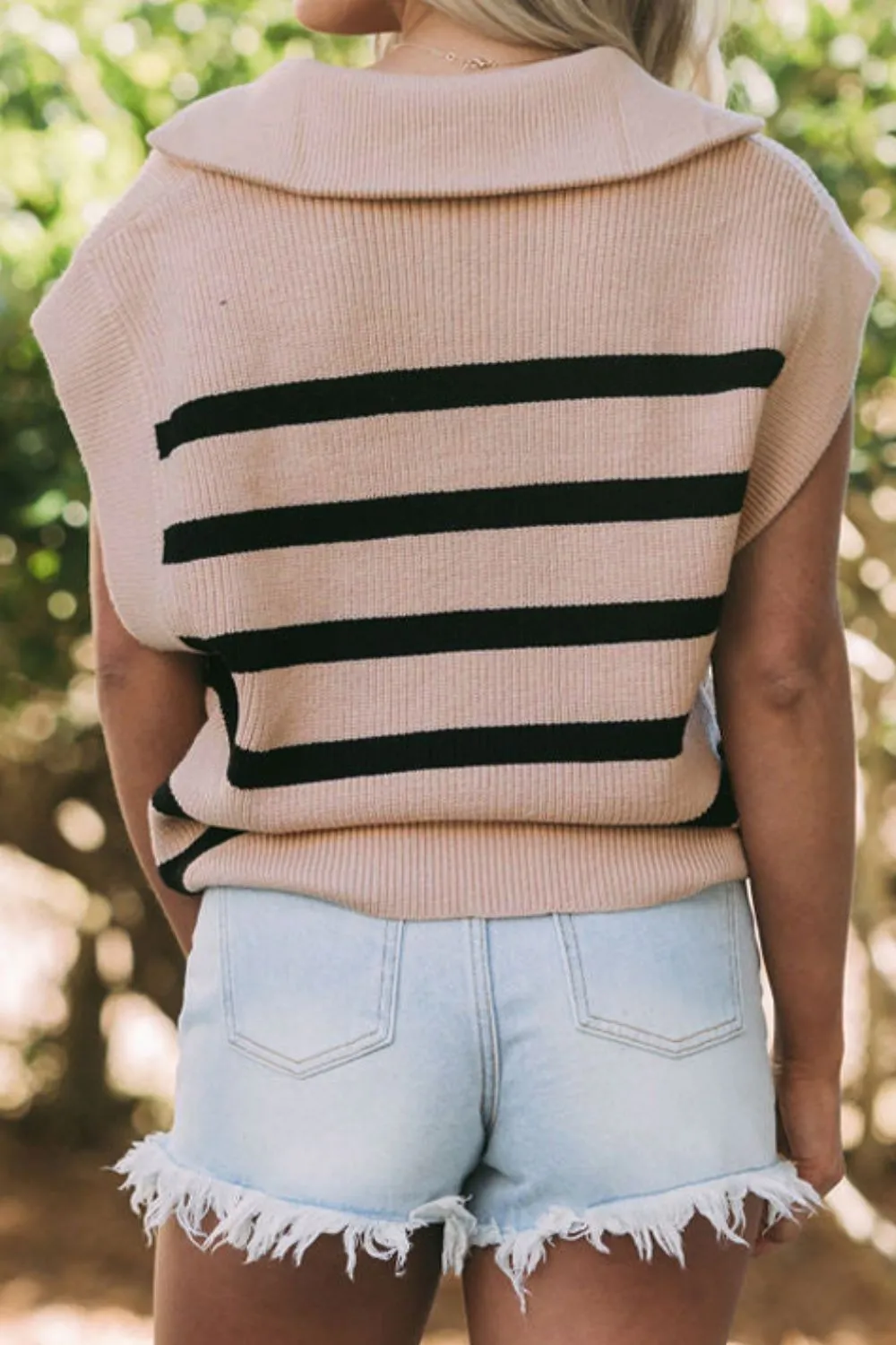 Striped Half Zip Cap Sleeve Knit Top sold by Charming Charlie product image thumbnail 3