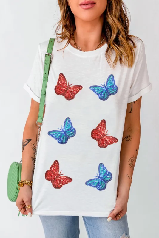 Sequin Butterfly Round Neck Short Sleeve T-Shirt sold by Charming Charlie