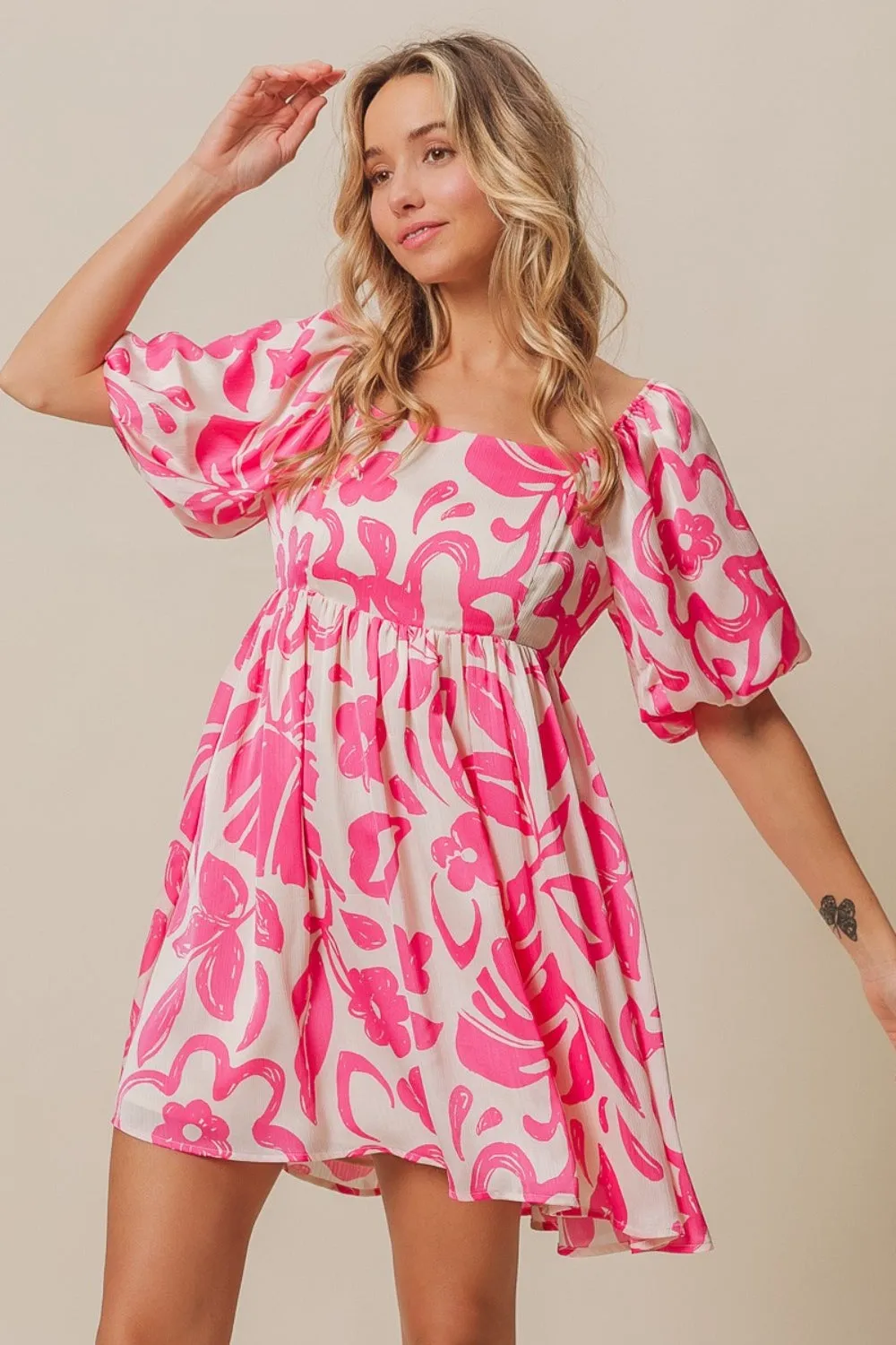 BiBi Tropical Floral Pattern Puff Sleeve Square Neck Dress sold by Charming Charlie product image thumbnail 3