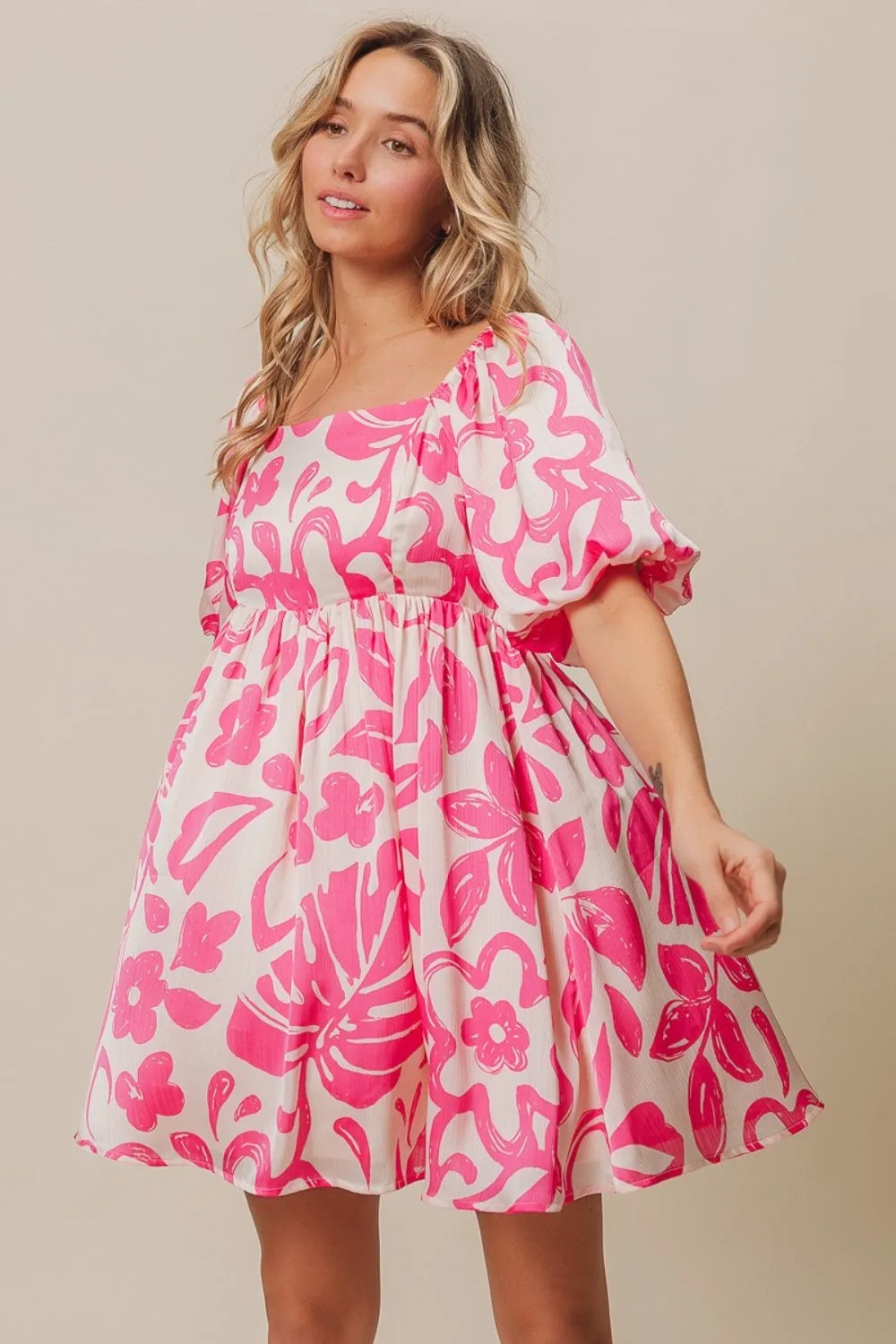 BiBi Tropical Floral Pattern Puff Sleeve Square Neck Dress sold by Charming Charlie product image thumbnail 4