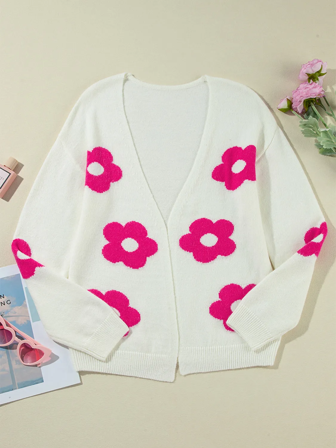 Flower Open Front Long Sleeve Cardigan sold by Charming Charlie product image thumbnail 2