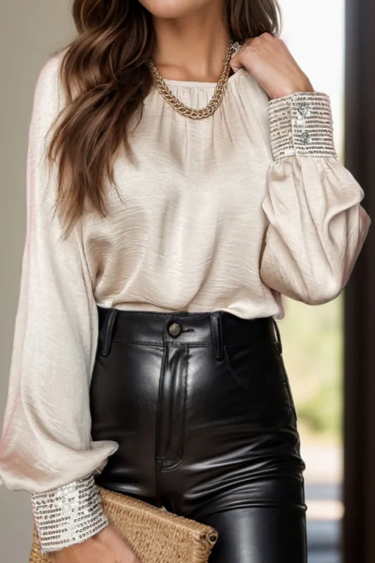 Sequin Round Neck Long Sleeve Blouse sold by Charming Charlie