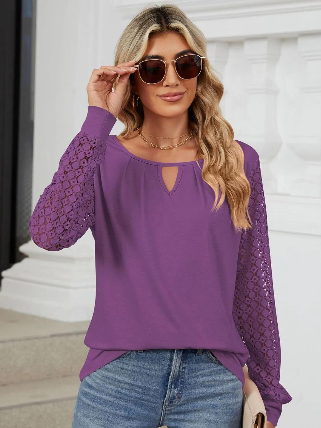 Cutout Round Neck Long Sleeve T-Shirt sold by Charming Charlie product image thumbnail 4