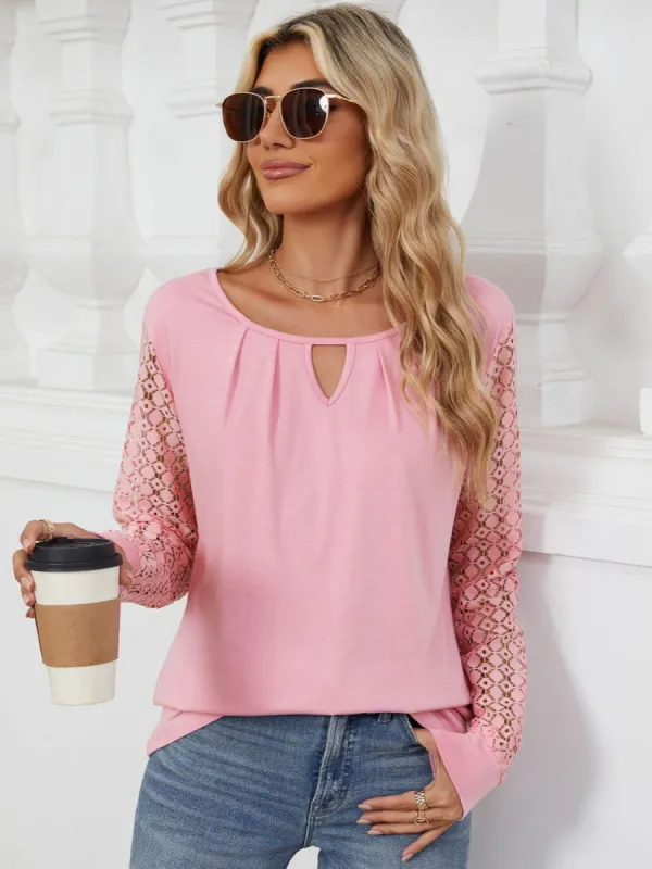 Cutout Round Neck Long Sleeve T-Shirt sold by Charming Charlie