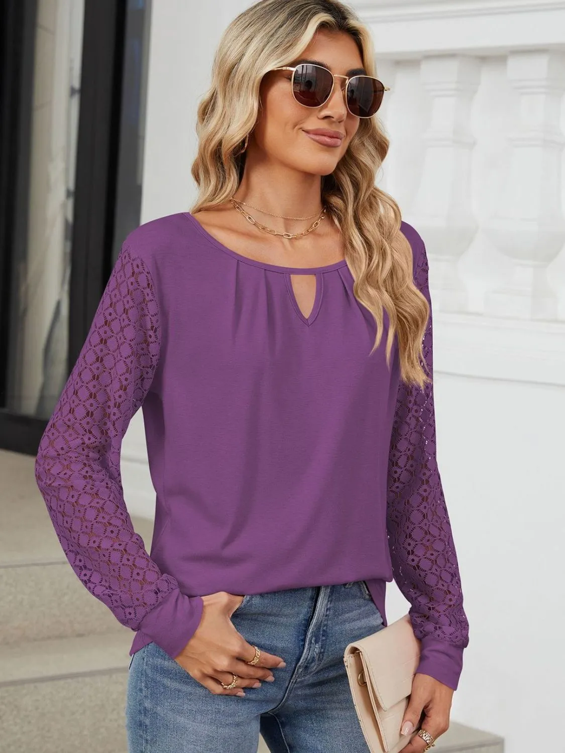 Cutout Round Neck Long Sleeve T-Shirt sold by Charming Charlie product image thumbnail 5
