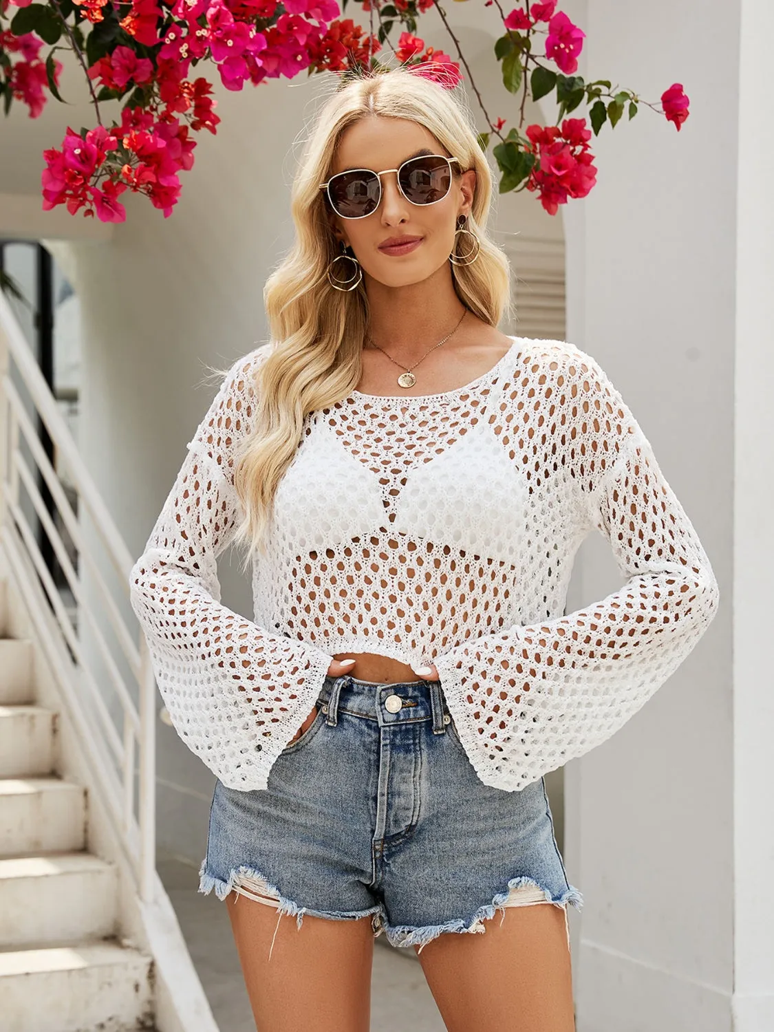 Openwork Round Neck Long Sleeve Cover-Up sold by Charming Charlie product image thumbnail 5