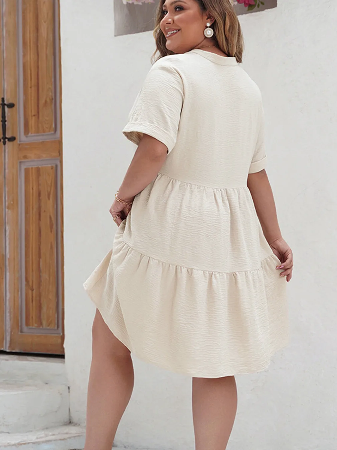 Plus Size Lace Detail Notched Short Sleeve Dress sold by Charming Charlie product image thumbnail 2