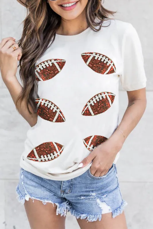 Sequin Football Round Neck Short Sleeve T-Shirt sold by Charming Charlie