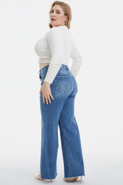 BAYEAS Full Size High Waist Button-Fly Raw Hem Wide Leg Jeans sold by Charming Charlie product image thumbnail 2