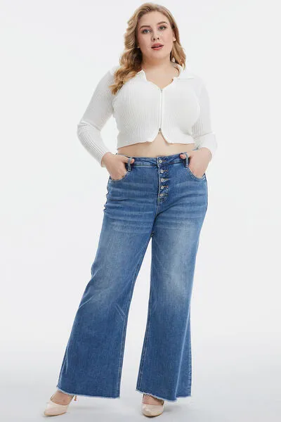 BAYEAS Full Size High Waist Button-Fly Raw Hem Wide Leg Jeans sold by Charming Charlie product image thumbnail 3