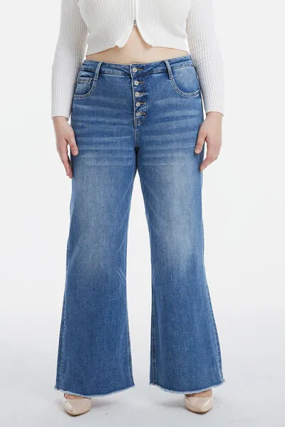BAYEAS Full Size High Waist Button-Fly Raw Hem Wide Leg Jeans sold by Charming Charlie product image thumbnail 4