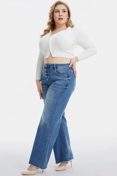 BAYEAS Full Size High Waist Button-Fly Raw Hem Wide Leg Jeans sold by Charming Charlie