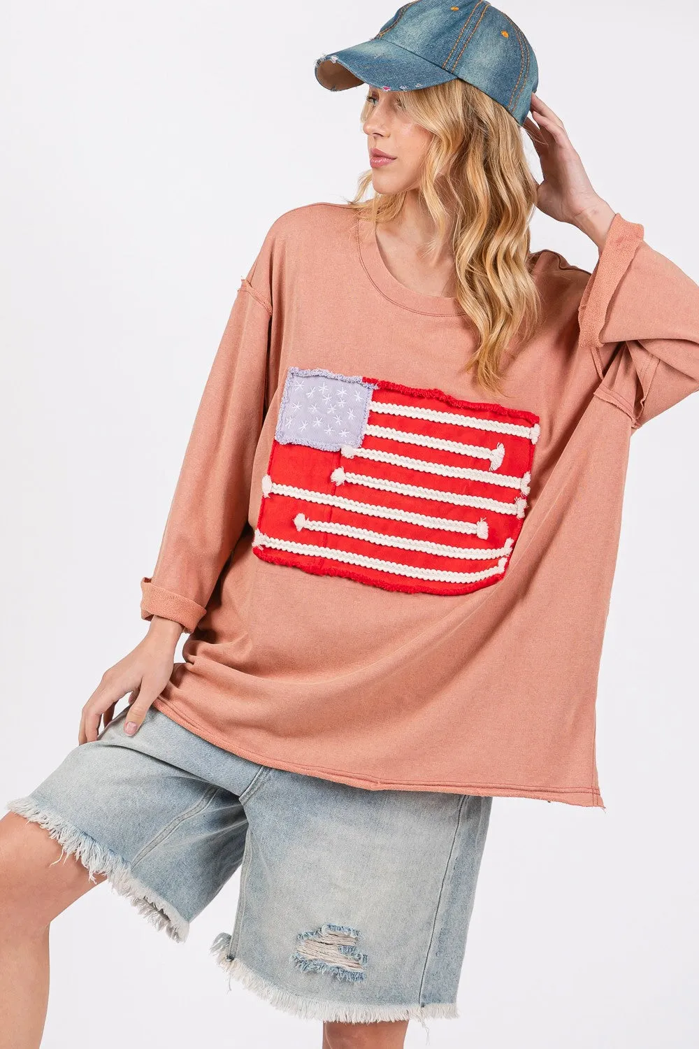 SAGE + FIG Full Size American Flag Patch Drop Shoulder T-Shirt sold by Charming Charlie product image thumbnail 4