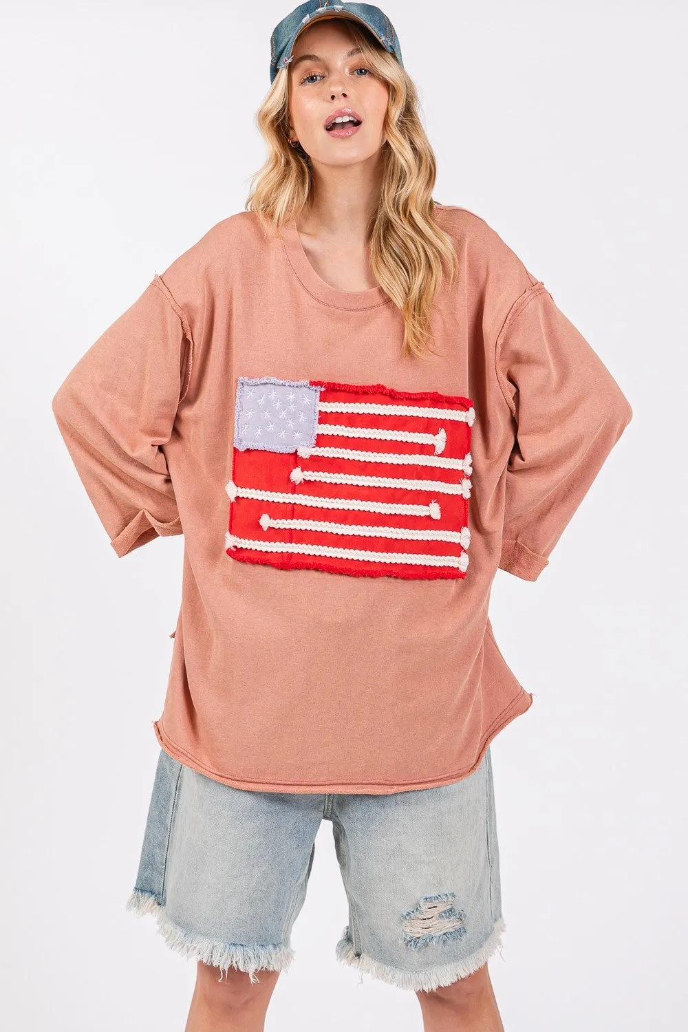 SAGE + FIG Full Size American Flag Patch Drop Shoulder T-Shirt sold by Charming Charlie product image thumbnail 5