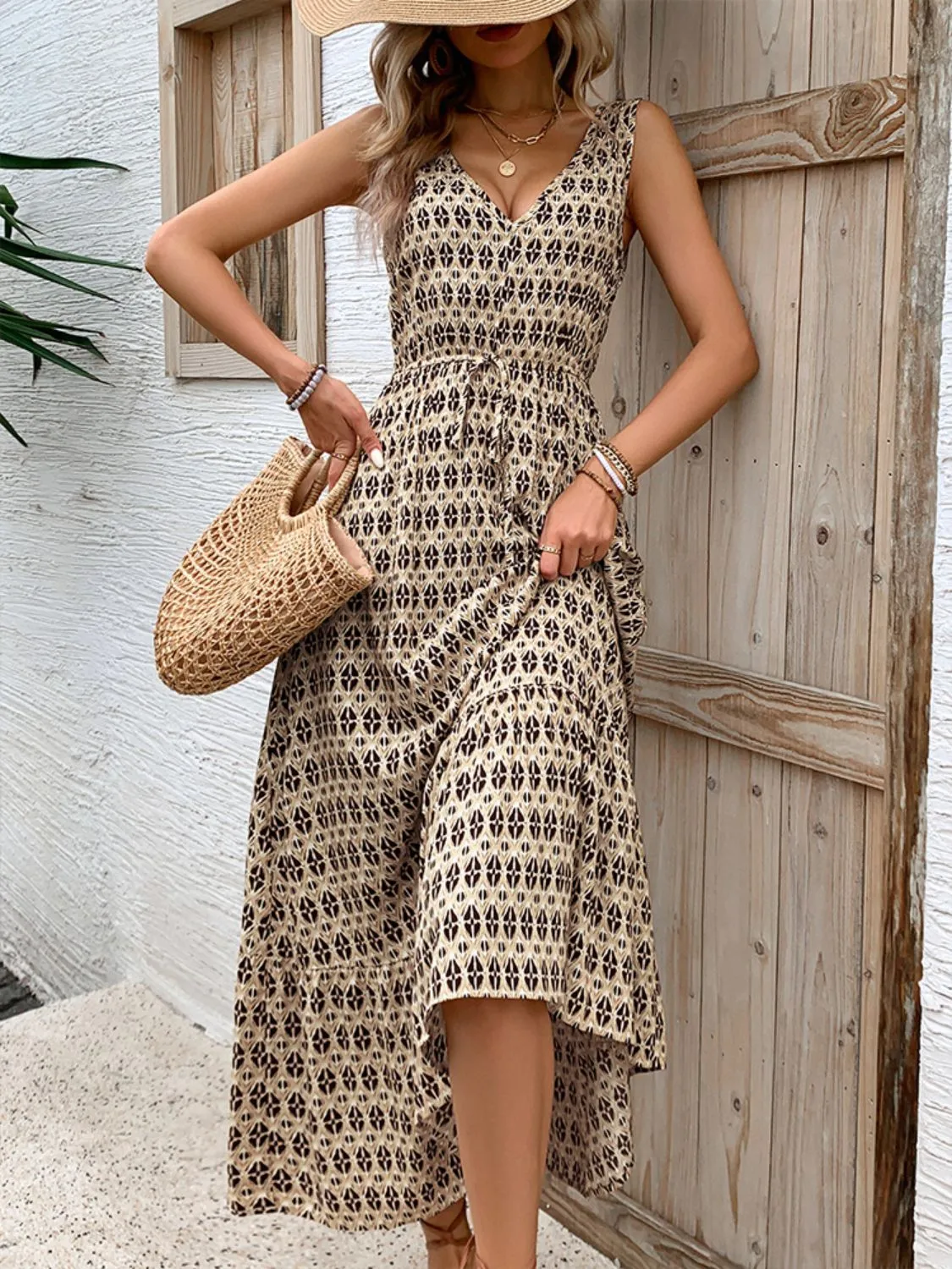 Printed V-Neck Tie Waist Midi Dress sold by Charming Charlie product image thumbnail 5