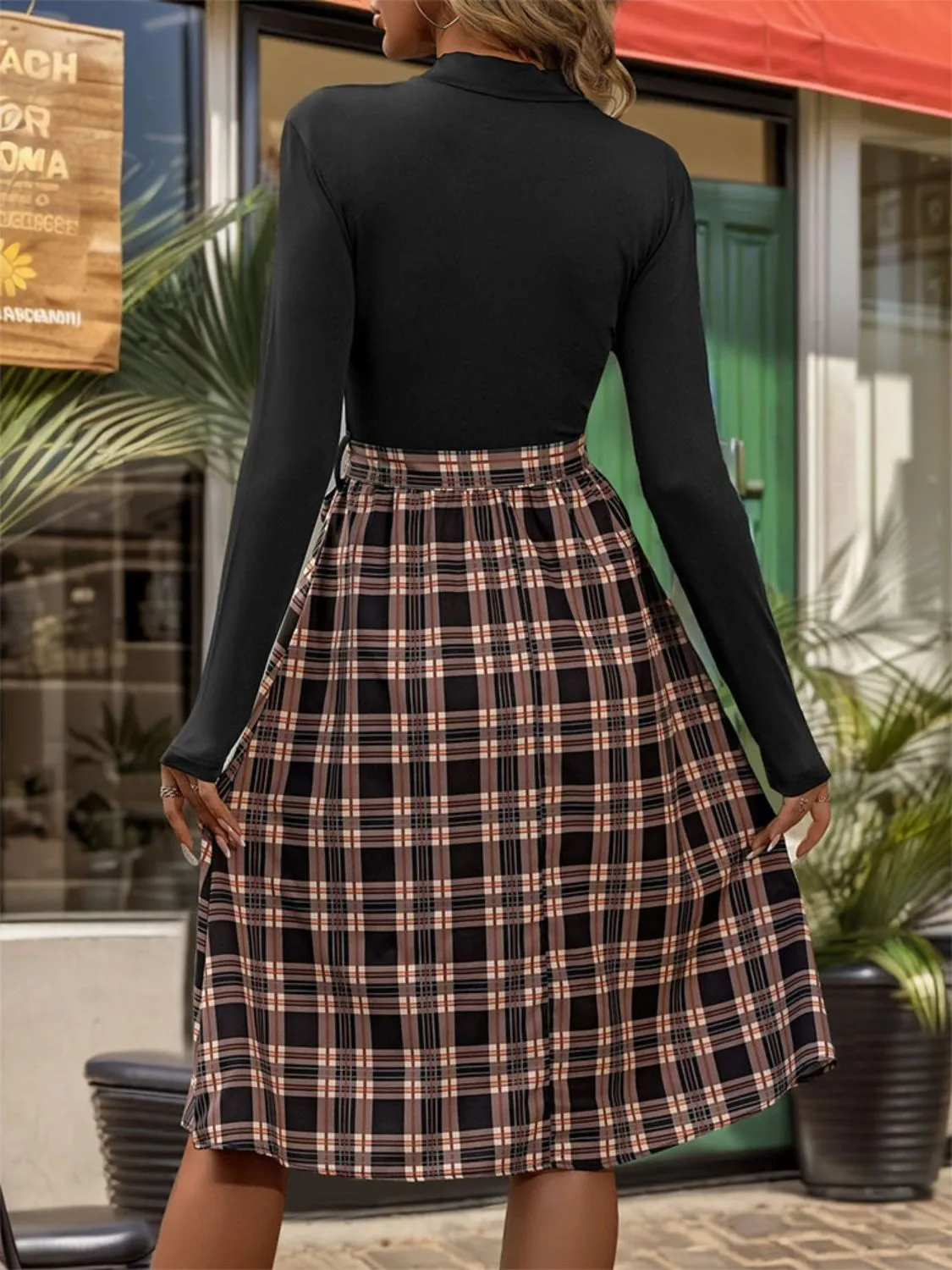 Plaid Mock Neck Long Sleeve Dress sold by Charming Charlie product image thumbnail 2