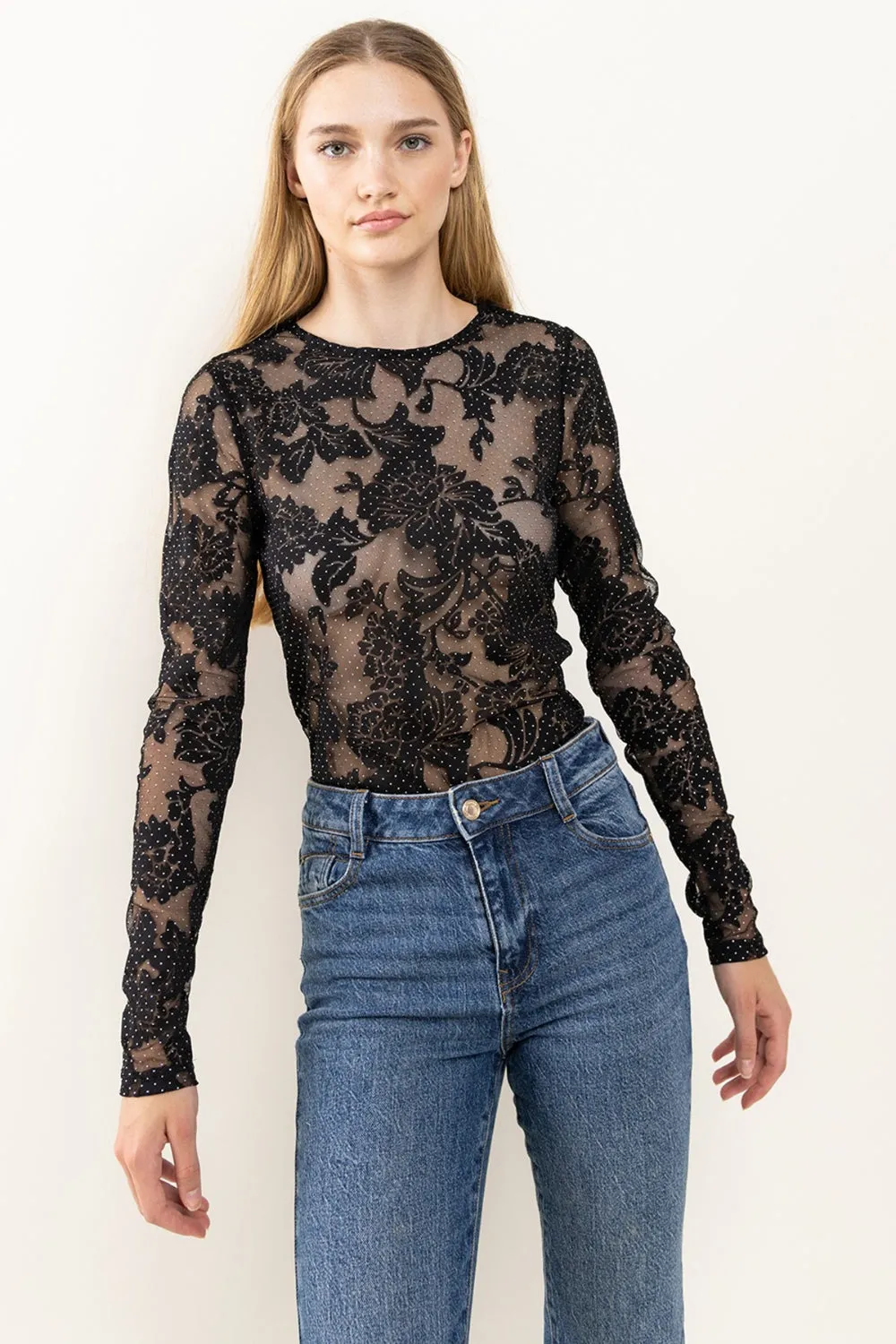 Ces Femme Floral Lace Mesh Bodysuit sold by Charming Charlie product image thumbnail 4