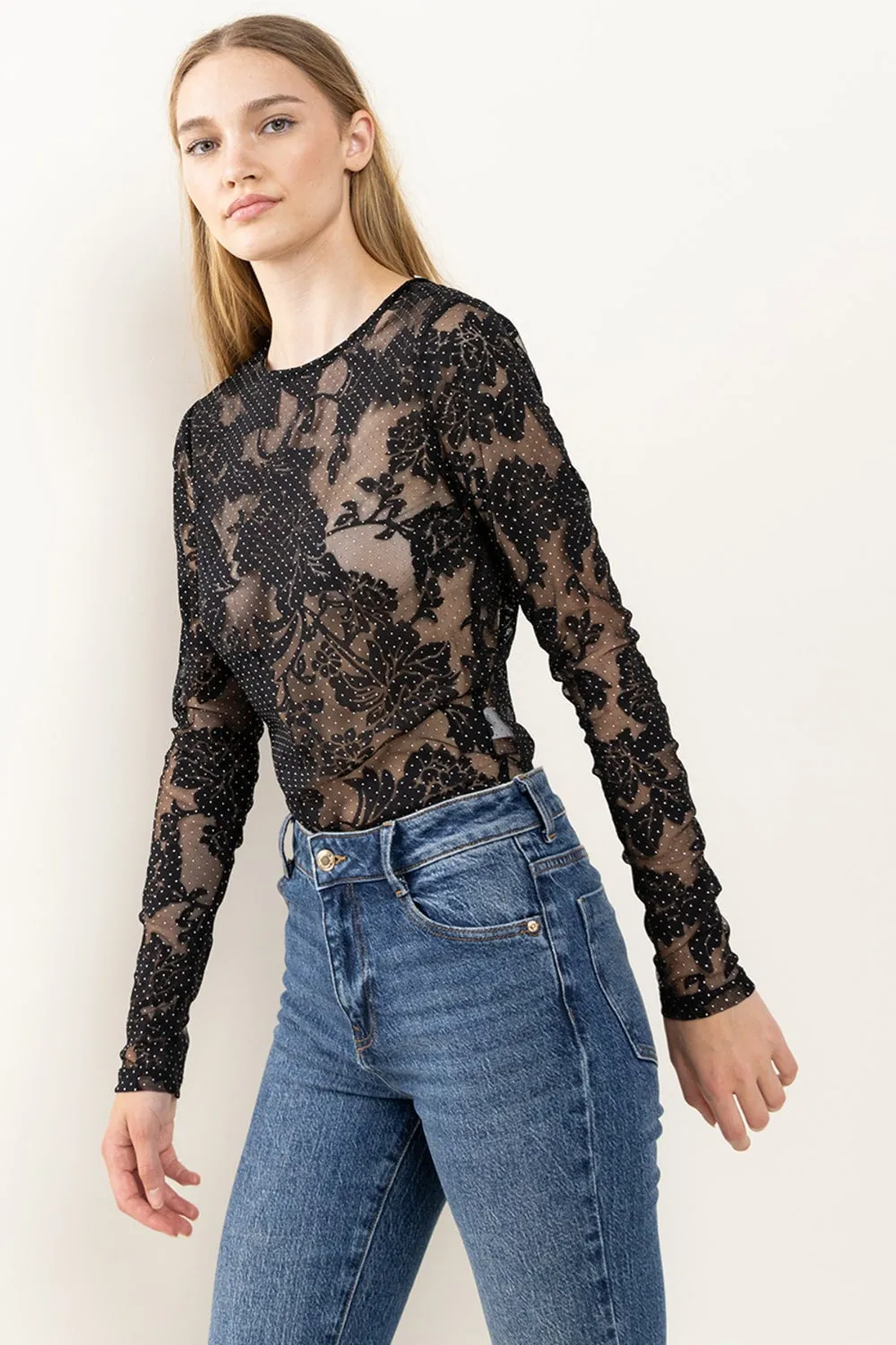 Ces Femme Floral Lace Mesh Bodysuit sold by Charming Charlie product image thumbnail 3