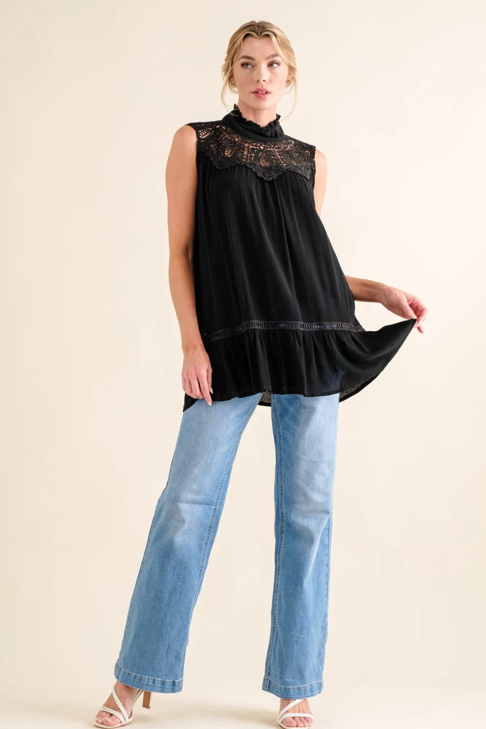 And The Why Lace Detail Sleeveless Ruffled Top sold by Charming Charlie product image thumbnail 4