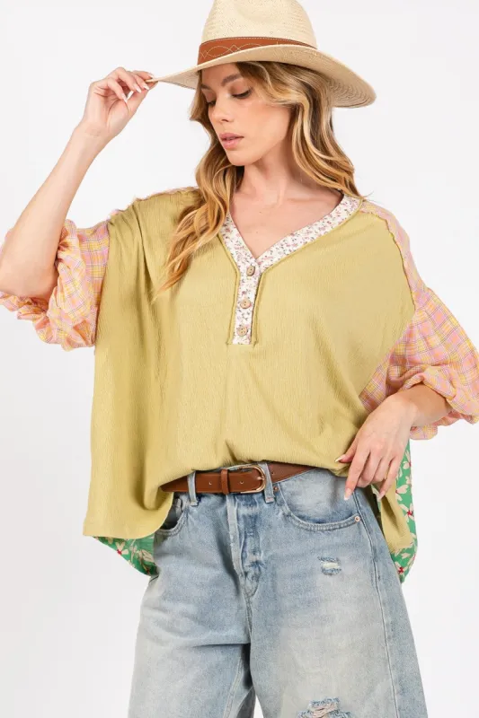 SAGE + FIG Color Block Bubble Sleeve Top made by Charming Charlie