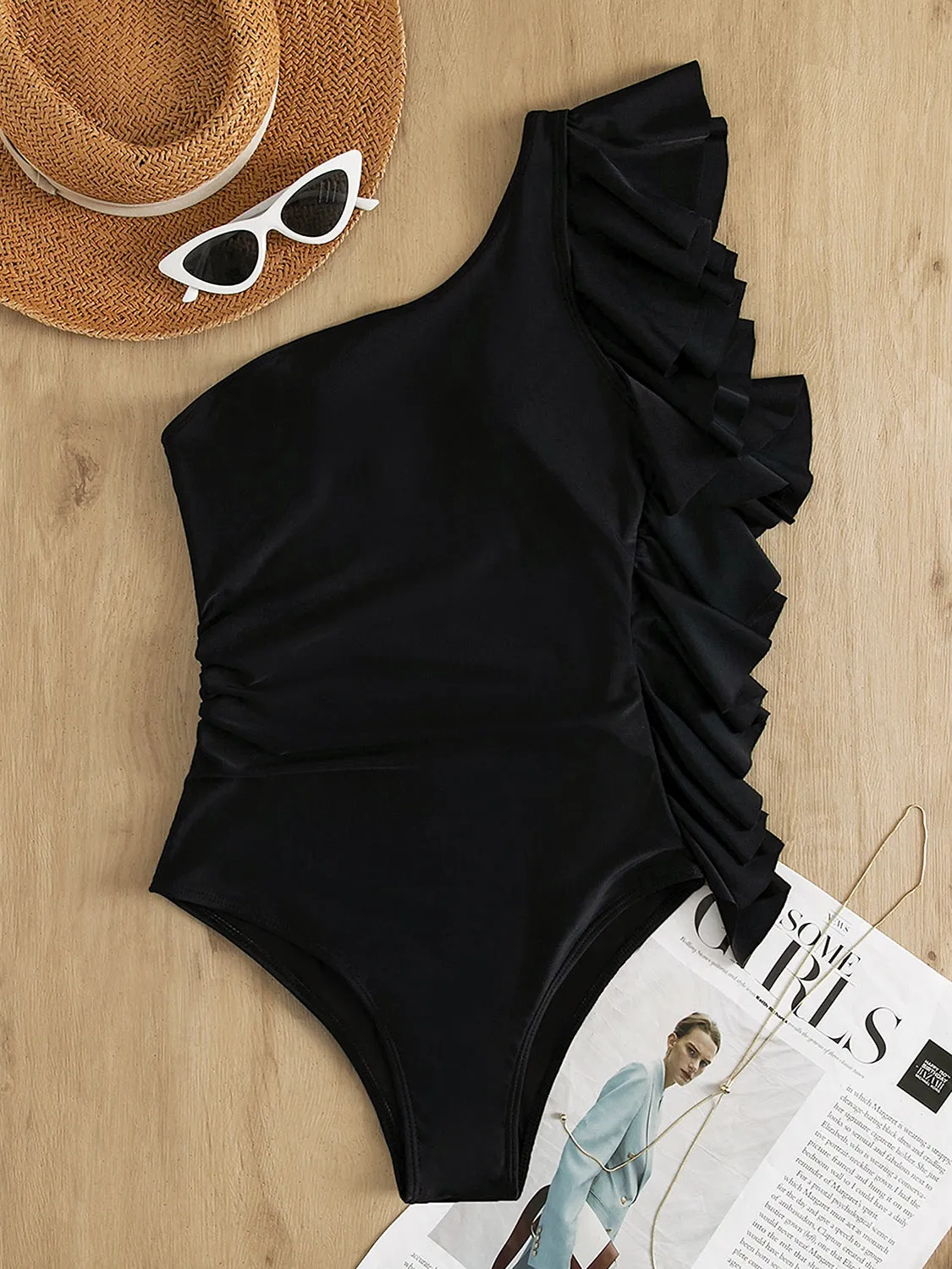 Ruffled Single Shoulder One-Piece Swimwear sold by Charming Charlie product image thumbnail 2
