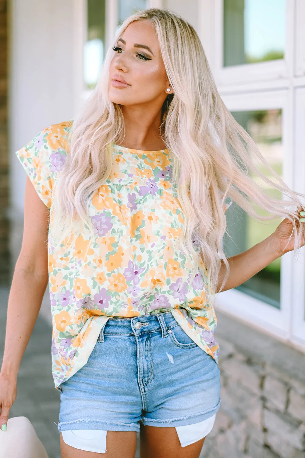 Printed Round Neck Cap Sleeve Blouse sold by Charming Charlie product image thumbnail 3