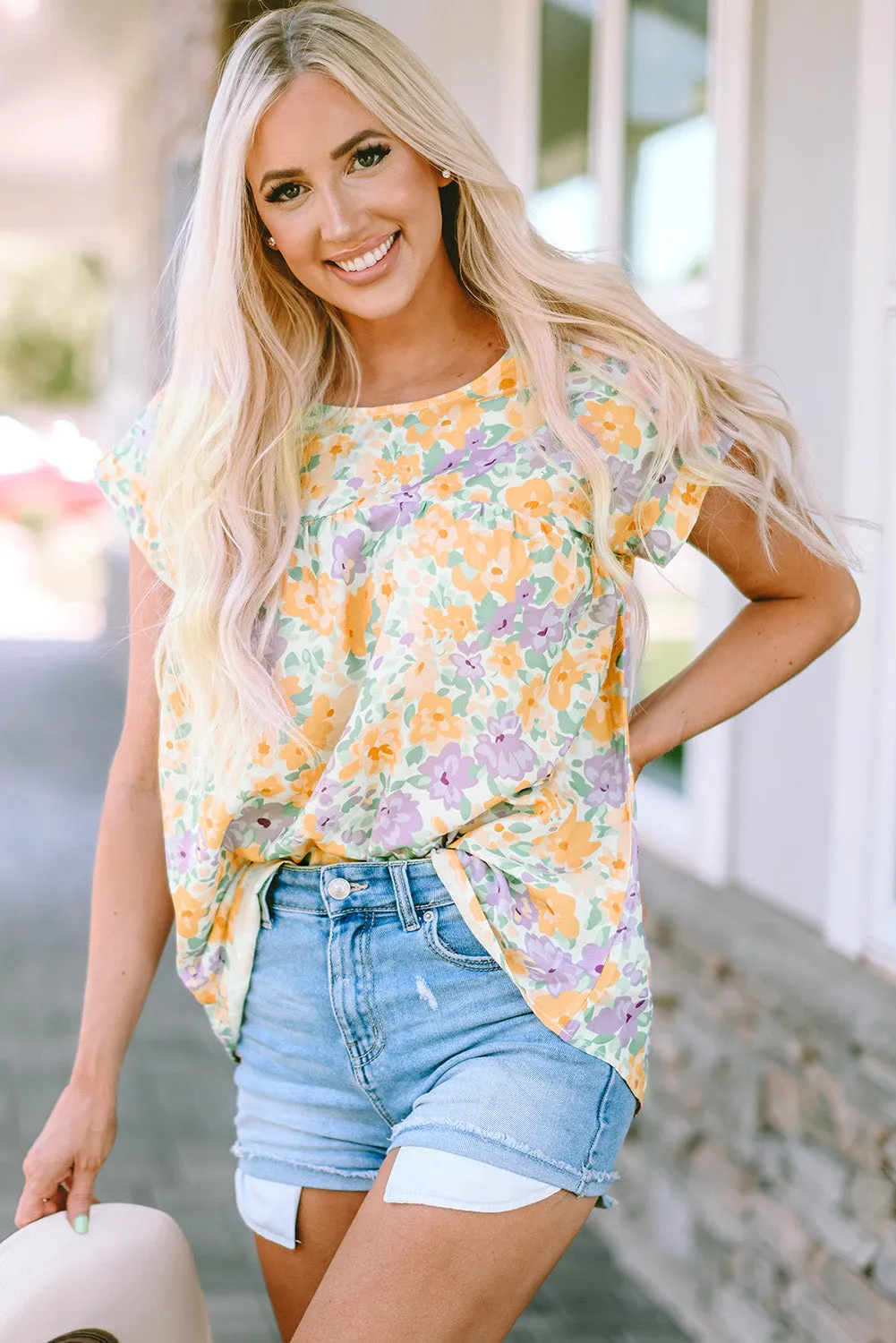 Printed Round Neck Cap Sleeve Blouse sold by Charming Charlie product image thumbnail 4