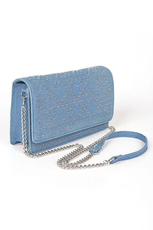Studded Denim Crossbody Bag sold by Charming Charlie product image thumbnail 3