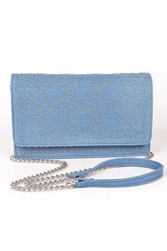 Studded Denim Crossbody Bag sold by Charming Charlie product image thumbnail 2