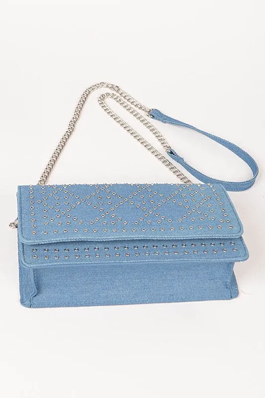 Studded Denim Crossbody Bag sold by Charming Charlie product image thumbnail 4